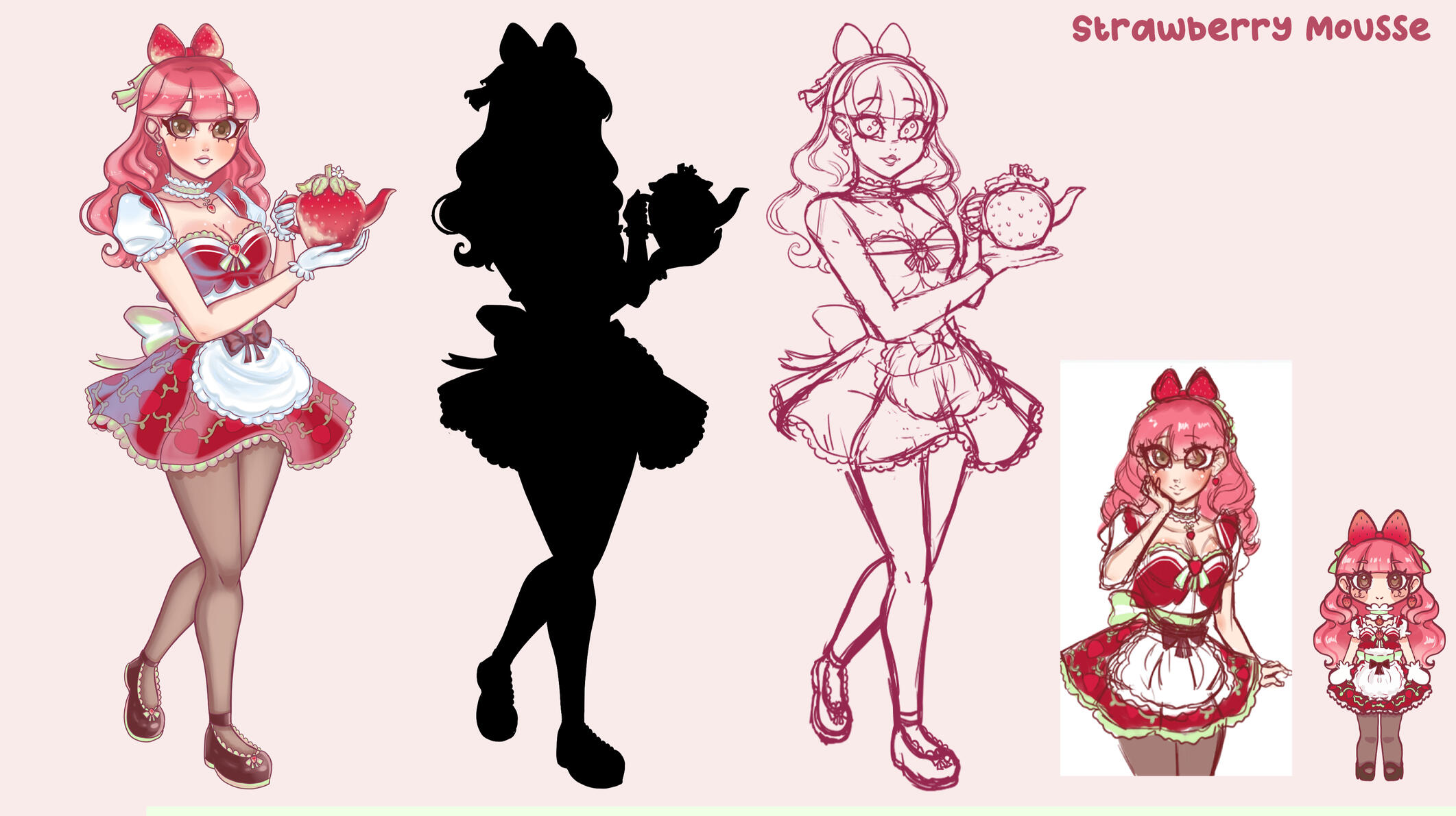 Character Concept Art of Strawberry Mousse, for project; Strawberry Cafe