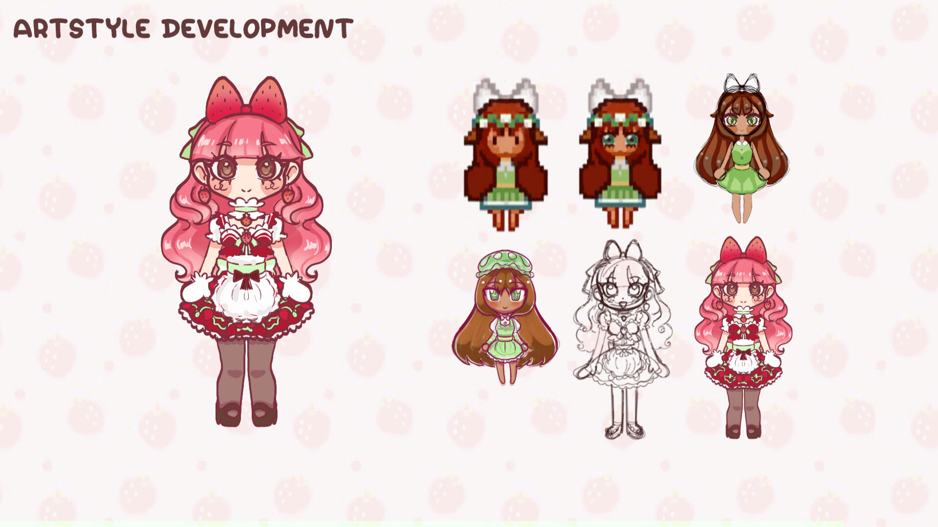 Sprite Concept Art of Strawberry Mousse, for project; Strawberry Cafe